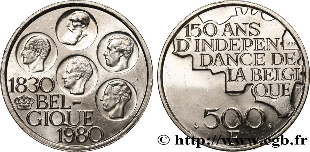 BELGIUM 500 Francs légende française 150e anniversaire de l’indépendance 1980 Bruxelles MS 