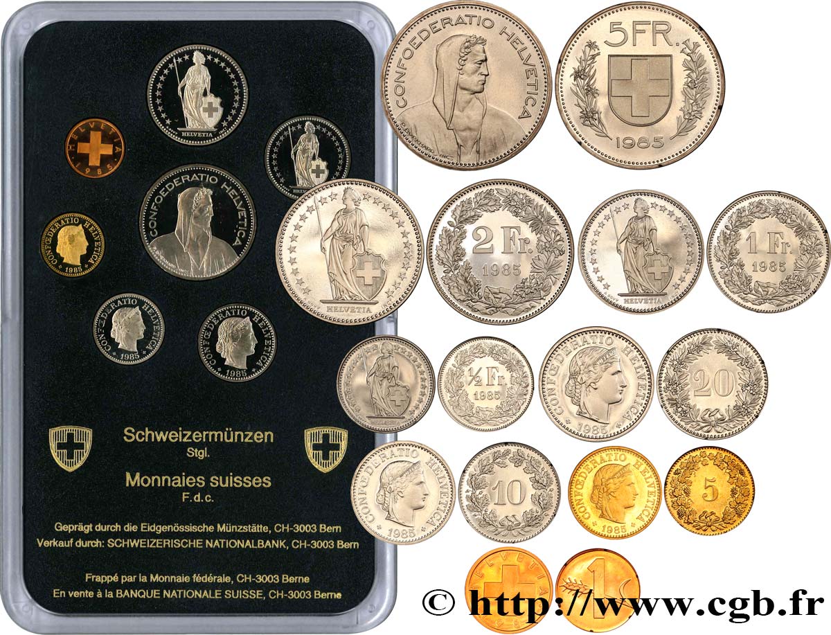 SWITZERLAND Série FDC 8 Monnaies 1985  MS 