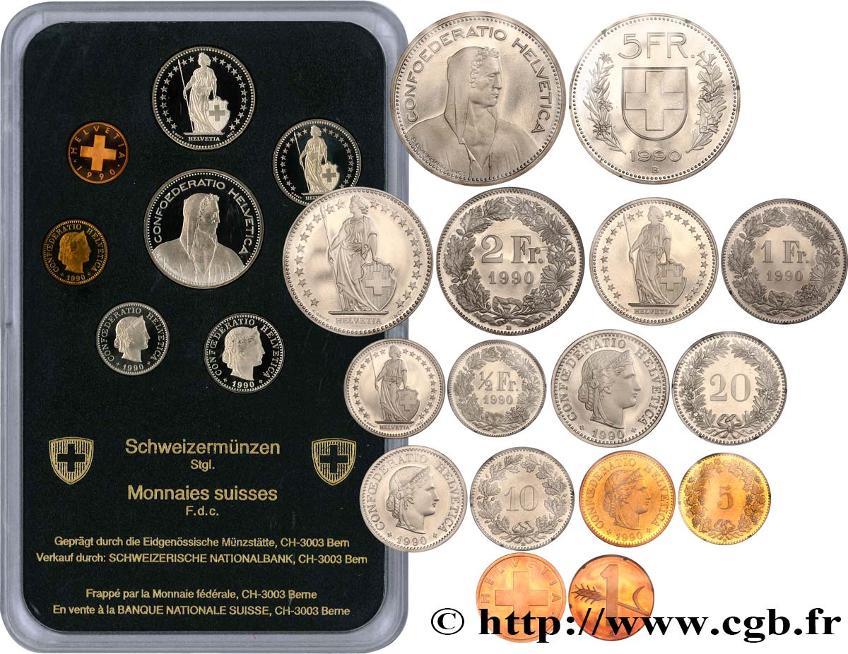SWITZERLAND Série FDC 8 Monnaies 1990  MS 
