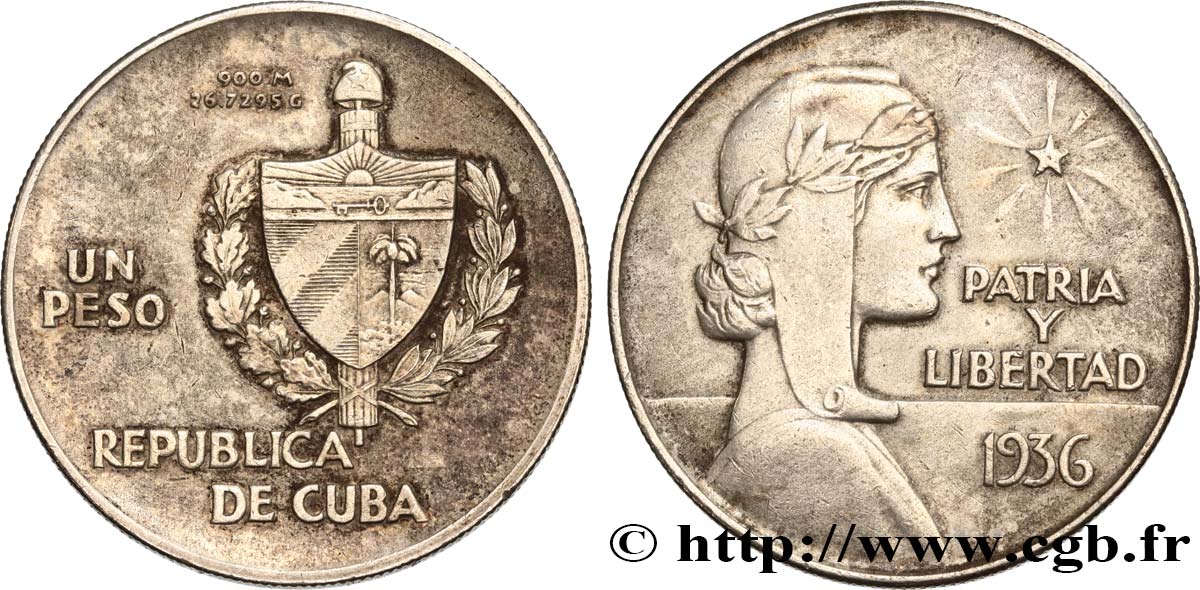 CUBA 1 Peso 1936  TTB 