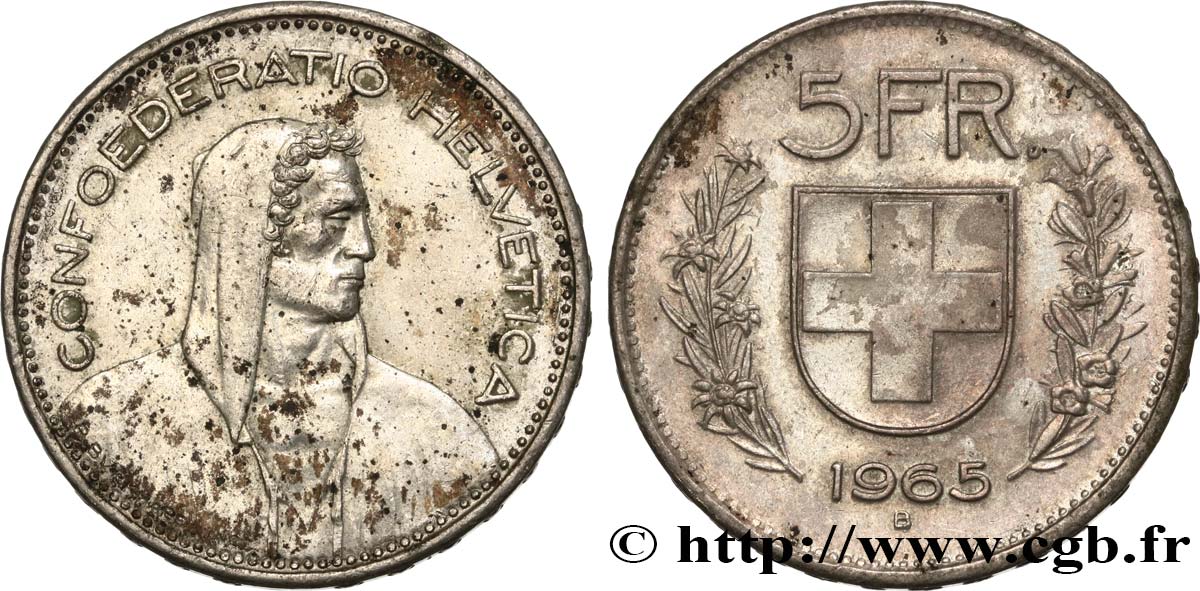 SUISSE 5 Francs Berger des alpes 1965 Berne - B TTB+