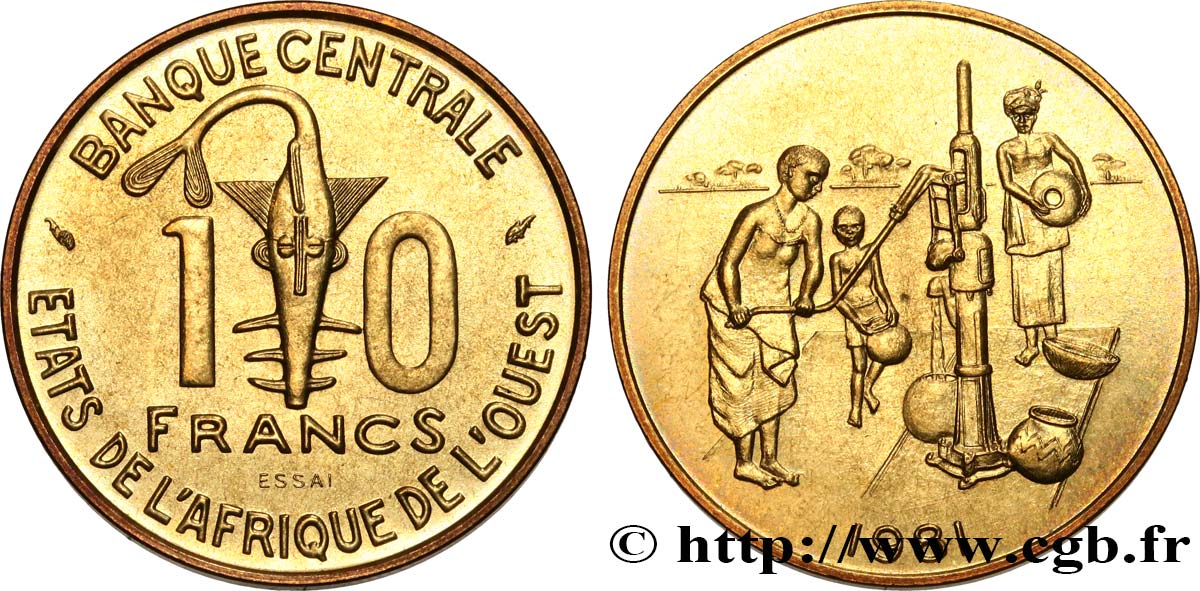 ÉTATS DE L AFRIQUE DE L OUEST (BCEAO) Essai de 10 Francs 1981 Paris SPL