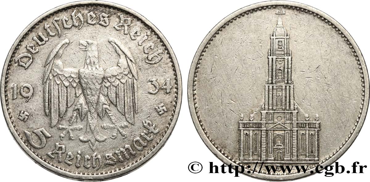 ALLEMAGNE 5 Reichsmark église de la garnison de Potsdam 1934 Munich TB+