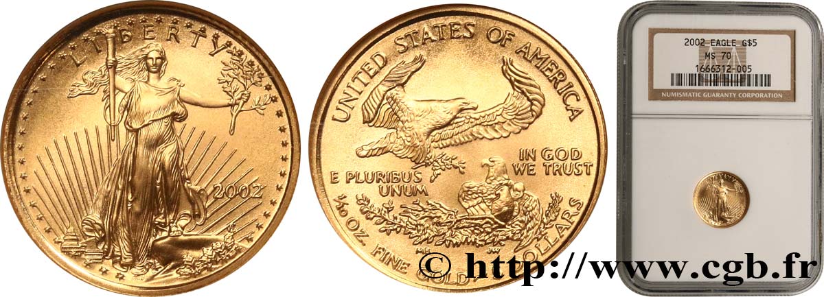 ÉTATS-UNIS D AMÉRIQUE 5 Dollars (1/10 once) 2002 Philadelphie FDC70 NGC