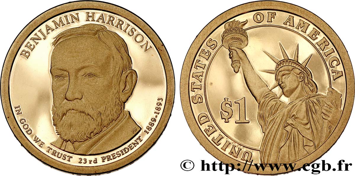 ÉTATS-UNIS D AMÉRIQUE 1 Dollar Présidentiel Benjamin Harrison Proof 2012 San Francisco SPL
