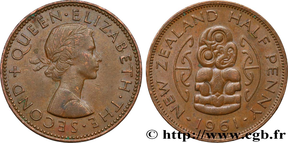 NEW ZEALAND 1/2 Penny Elisabeth II 1961  XF 