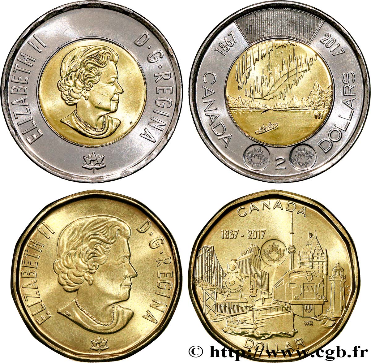 KANADA Lot de 2 monnaies de 1 & 2 dollars 150 ans du Canada 2017  ST 