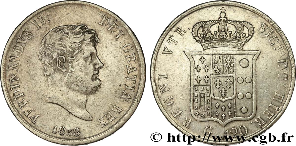ITALIA - REINO DE LAS DOS SICILIAS 120 Grana Ferdinand II 1858 Naples MBC+ 