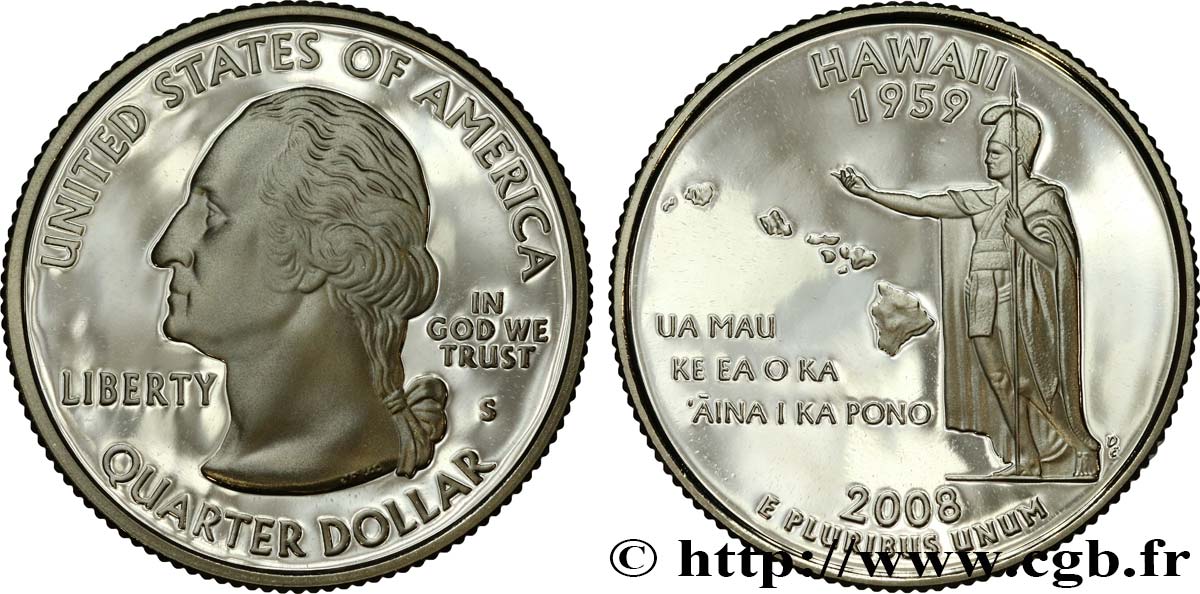 ÉTATS-UNIS D AMÉRIQUE 1/4 Dollar Hawaï - Silver Proof 2008 San Francisco SPL 