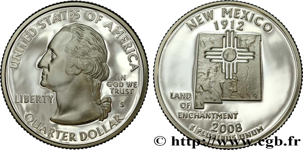 ÉTATS-UNIS D AMÉRIQUE 1/4 Dollar Nouveau Mexique - Silver Proof 2008 San Francisco SPL 