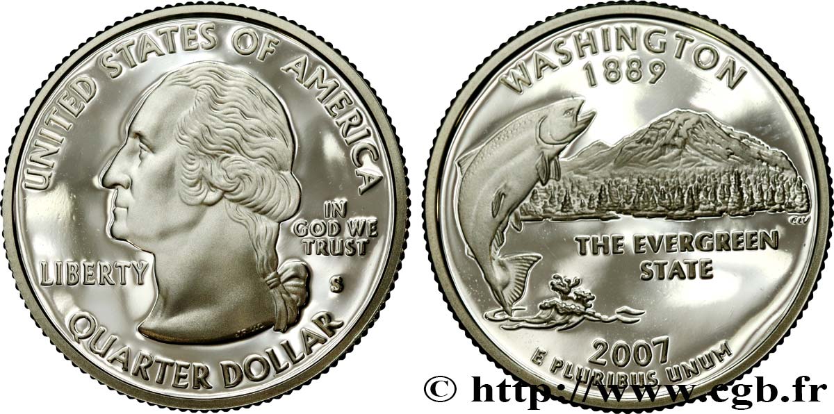 ÉTATS-UNIS D AMÉRIQUE 1/4 Dollar État de Washington - Silver Proof 2007 San Francisco SPL 
