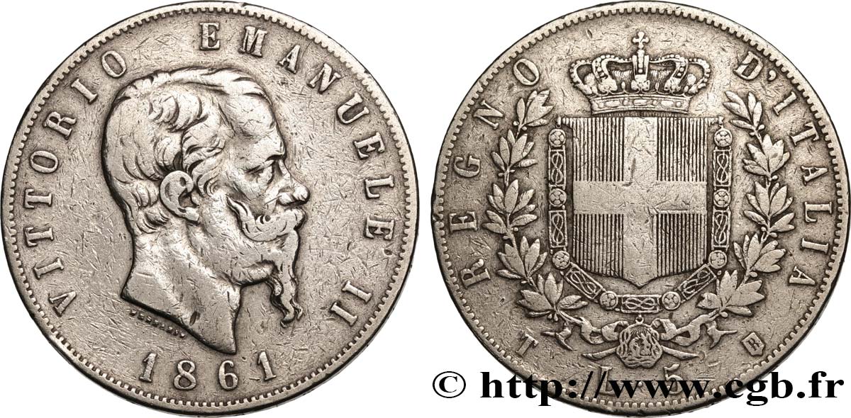 ITALY - KINGDOM OF ITALY - VICTOR-EMMANUEL II 5 Lire 1861 Turin VF 