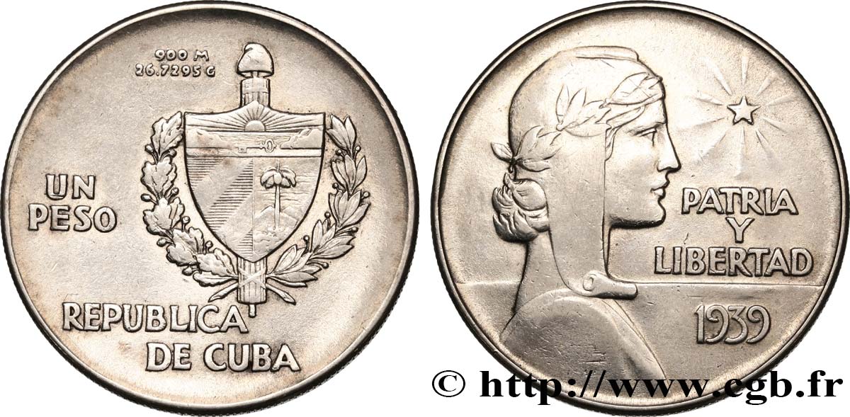 CUBA 1 Peso 1939  TTB 