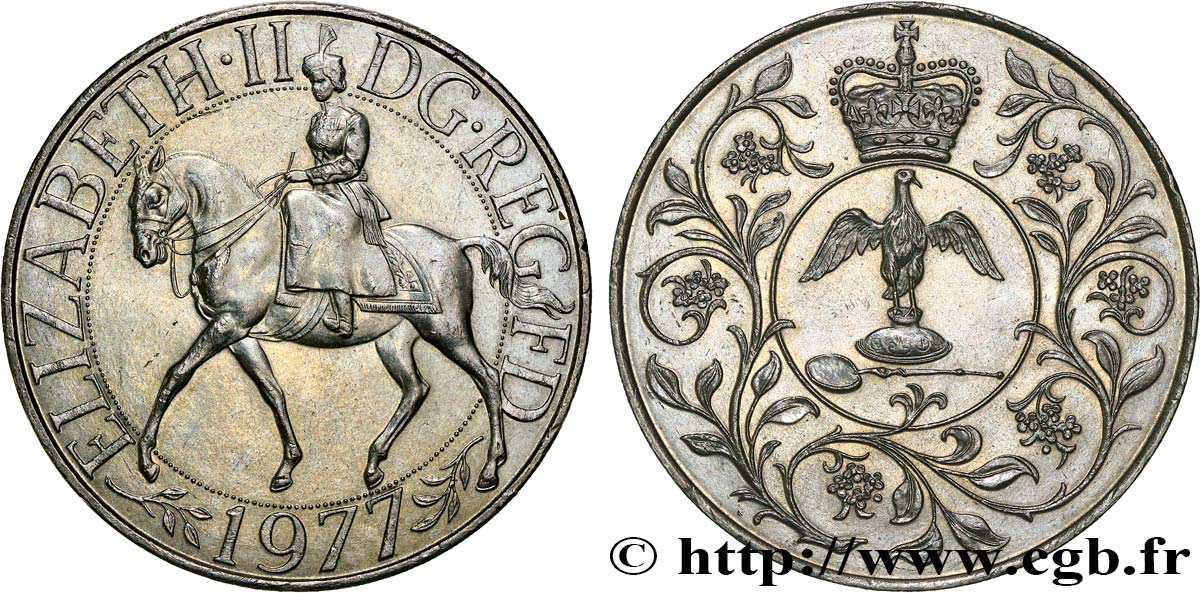 VEREINIGTEN KÖNIGREICH 25 New Pence jubilé d’argent d’Elisabeth II 1977  VZ 