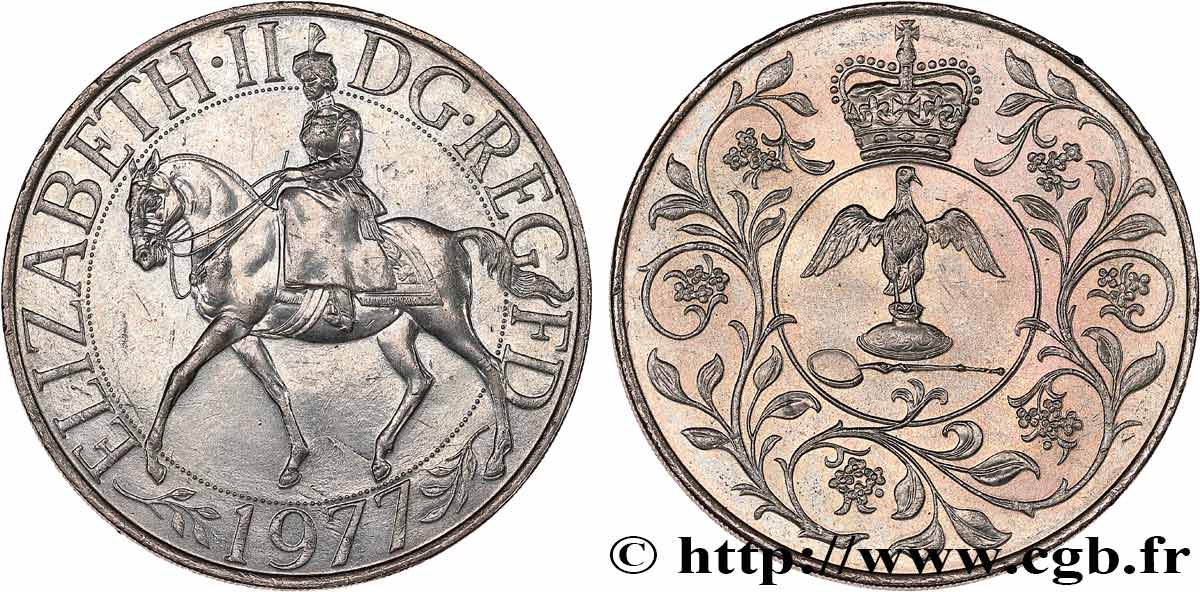 VEREINIGTEN KÖNIGREICH 25 New Pence jubilé d’argent d’Elisabeth II 1977 VZ+