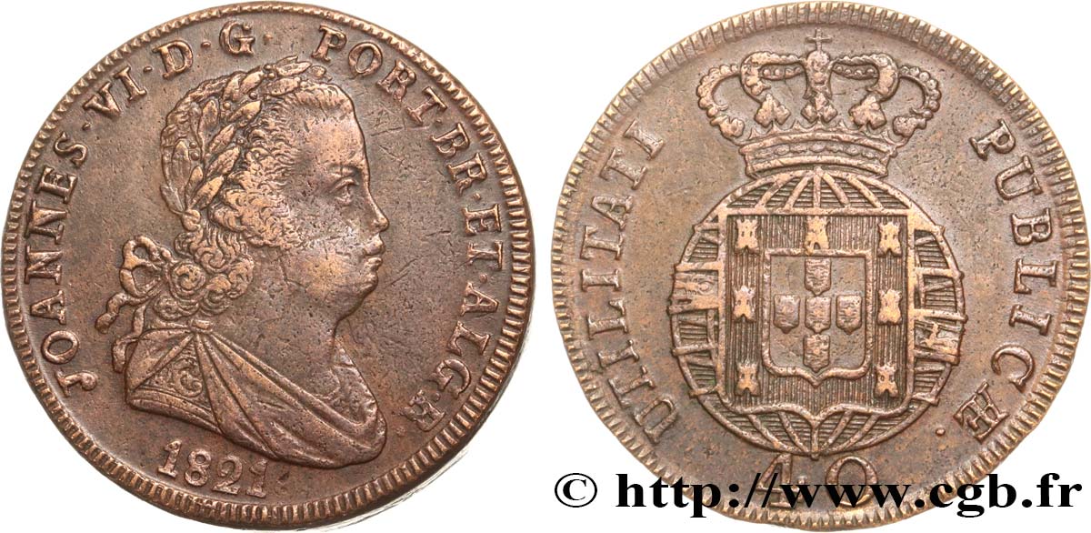PORTUGAL 1 Pataco ou 40 reis Jean VI 1821 Lisbonne TTB+ 