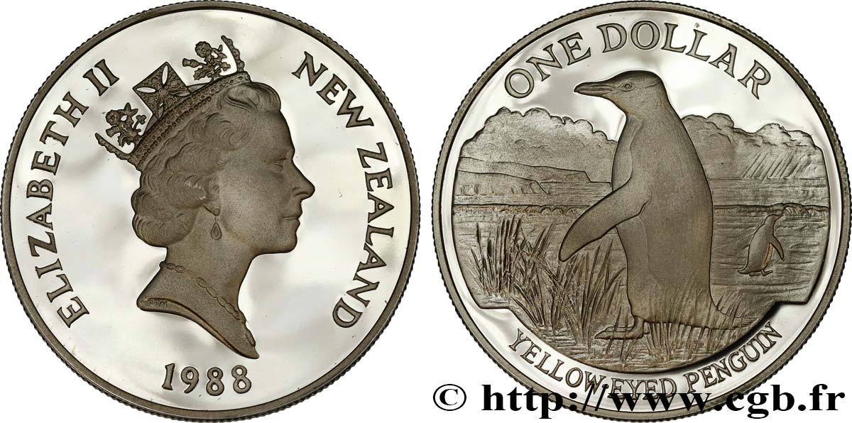 NEW ZEALAND 1 Dollar Proof Pengouin 1988  MS 