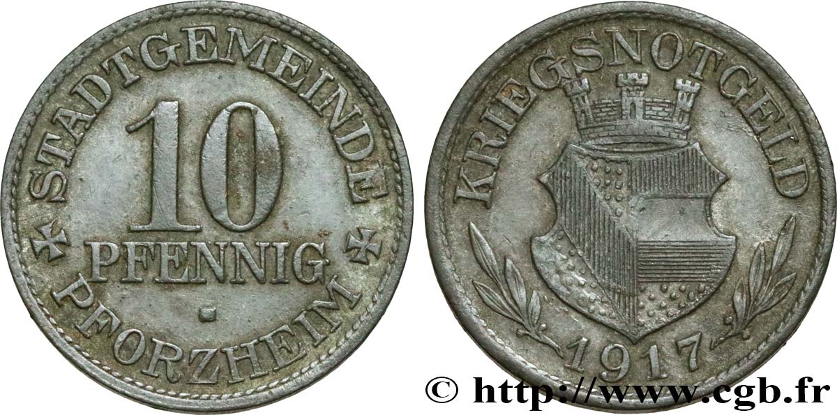 ALEMANIA - Notgeld 10 Pfennig ville de Pforzheim 1917  MBC 