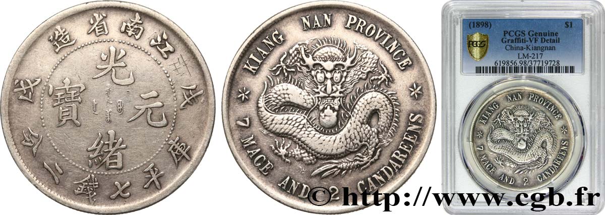 CHINA - KIANGNAN PROVINCE 1 Dollar 1898  XF PCGS