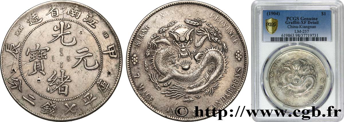 CHINA - KIANGNAN PROVINCE 1 Dollar 1904  XF PCGS