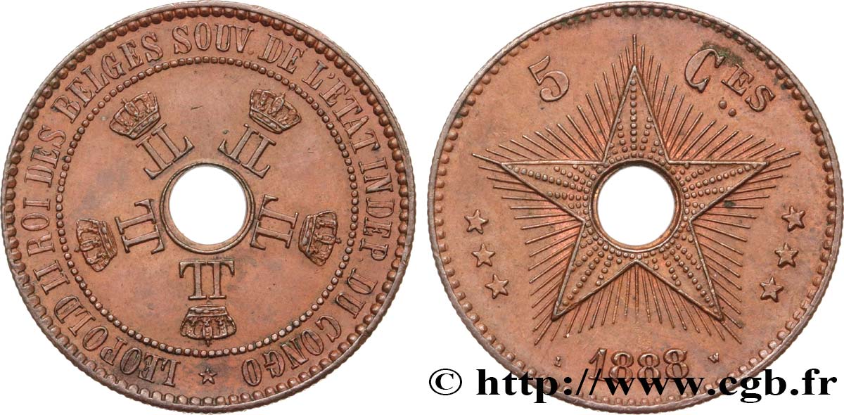 CONGO - ÉTAT INDÉPENDANT DU CONGO 5 Centimes variété 1888/7 1888 SUP