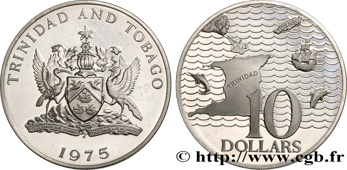 TRINIDAD and TOBAGO 10 Dollar Proof 1975  MS 