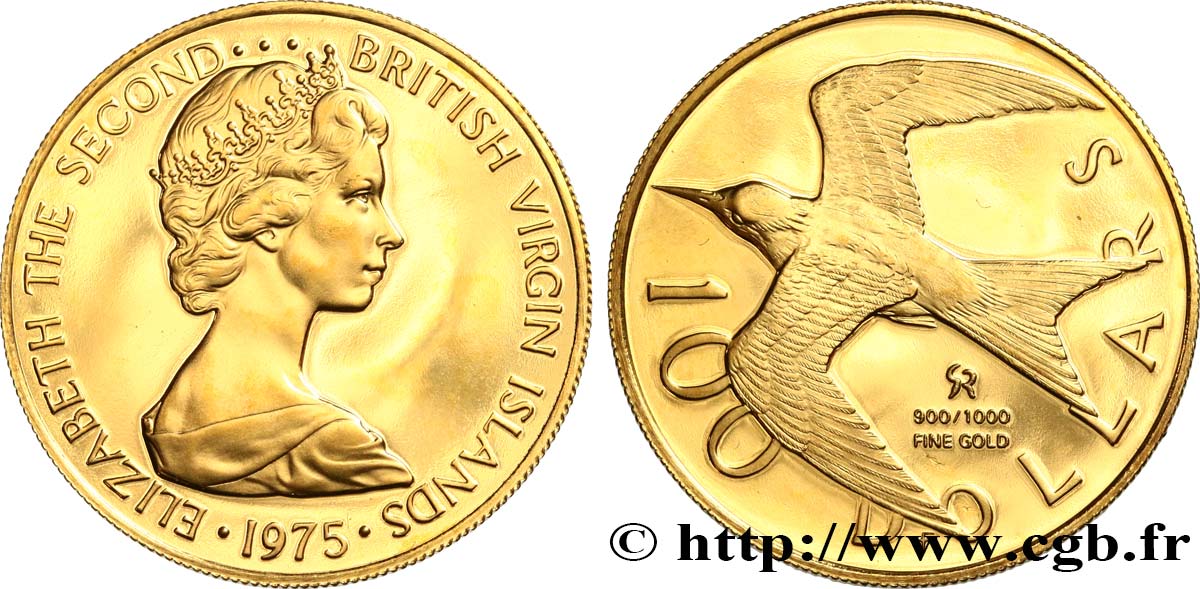 ISLAS VíRGENES BRITáNICAS 100 Dollar Proof Elisabeth II 1975 Franklin Mint SC 