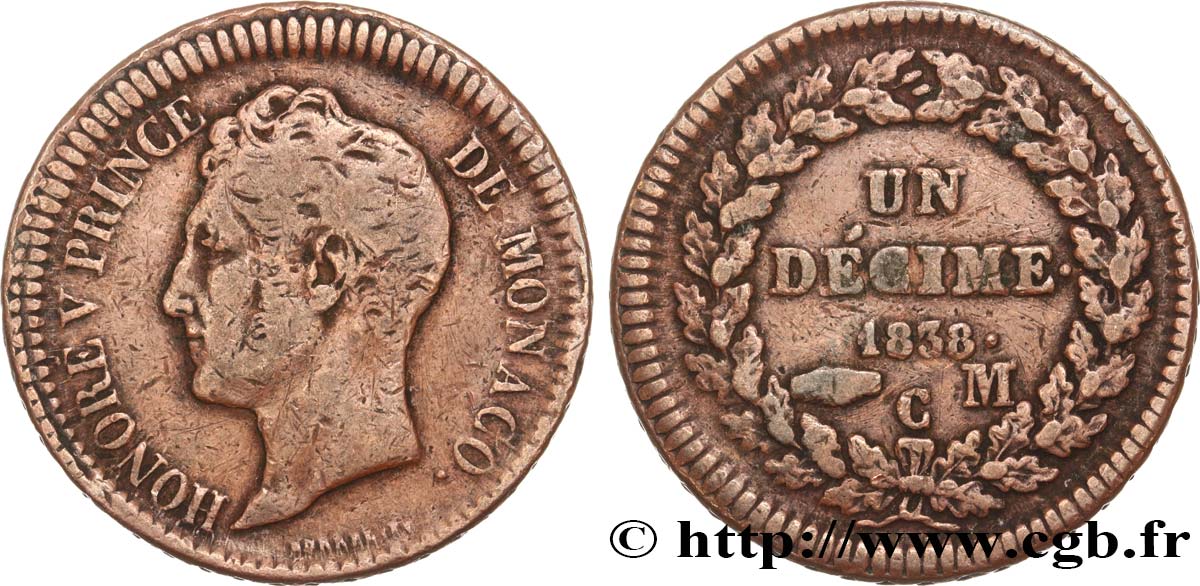 MONACO 1 Décime Honoré V 1838 Monaco TB
