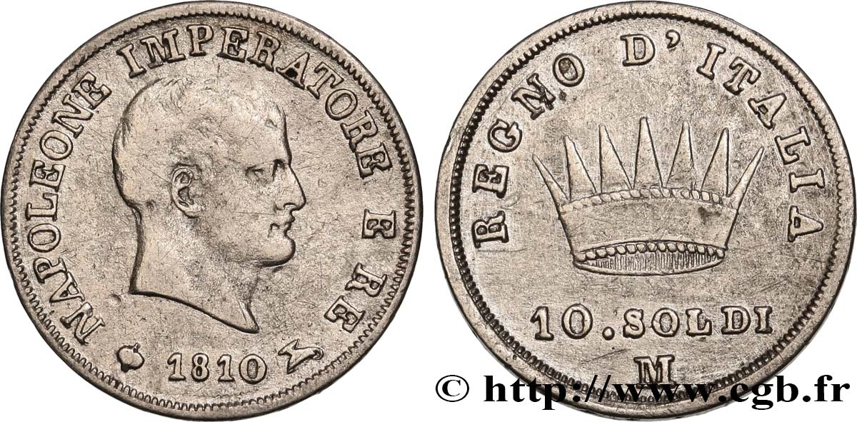 ITALIE - ROYAUME D ITALIE - NAPOLÉON Ier 10 soldi 1810 Milan TB+