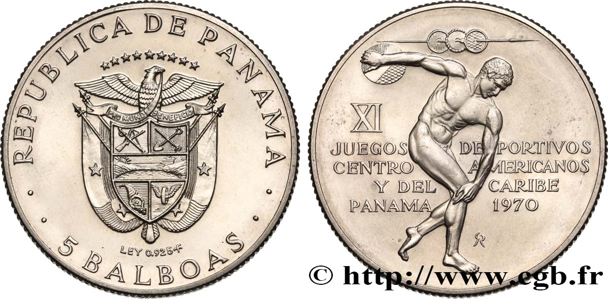 PANAMA 5 Balboas XIe Jeux Américains 1970 Franklin Mint MS 