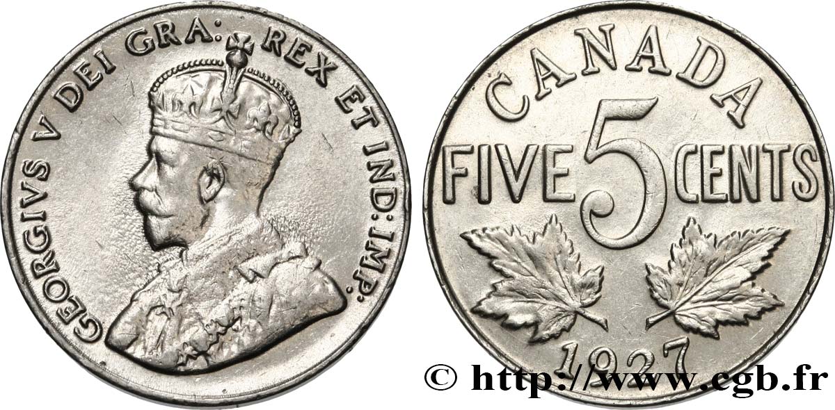 CANADá
 5 Cents Georges V 1927  SC 