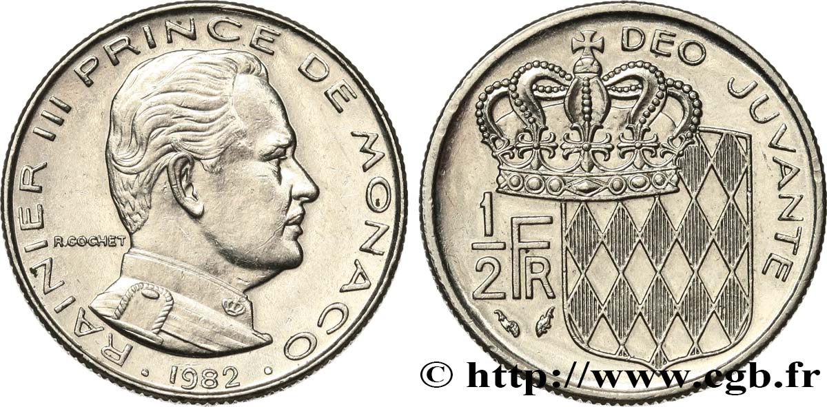 MONACO 1/2 Franc Rainier III 1982 Paris SUP