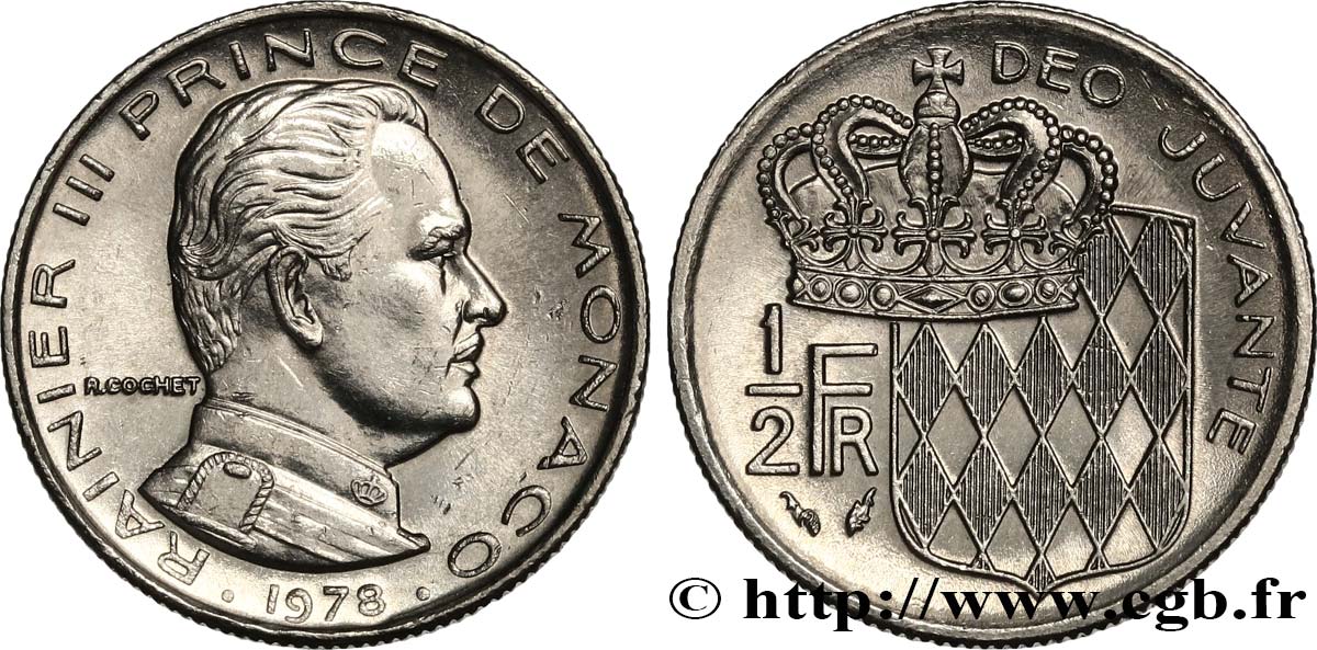 MONACO 1/2 Franc Rainier III 1978 Paris VZ