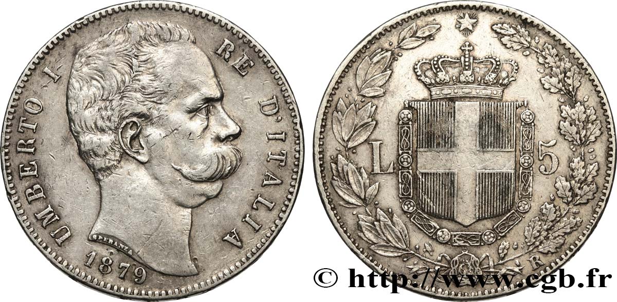 ITALIE 5 Lire Humbert Ier 1879 Rome TTB