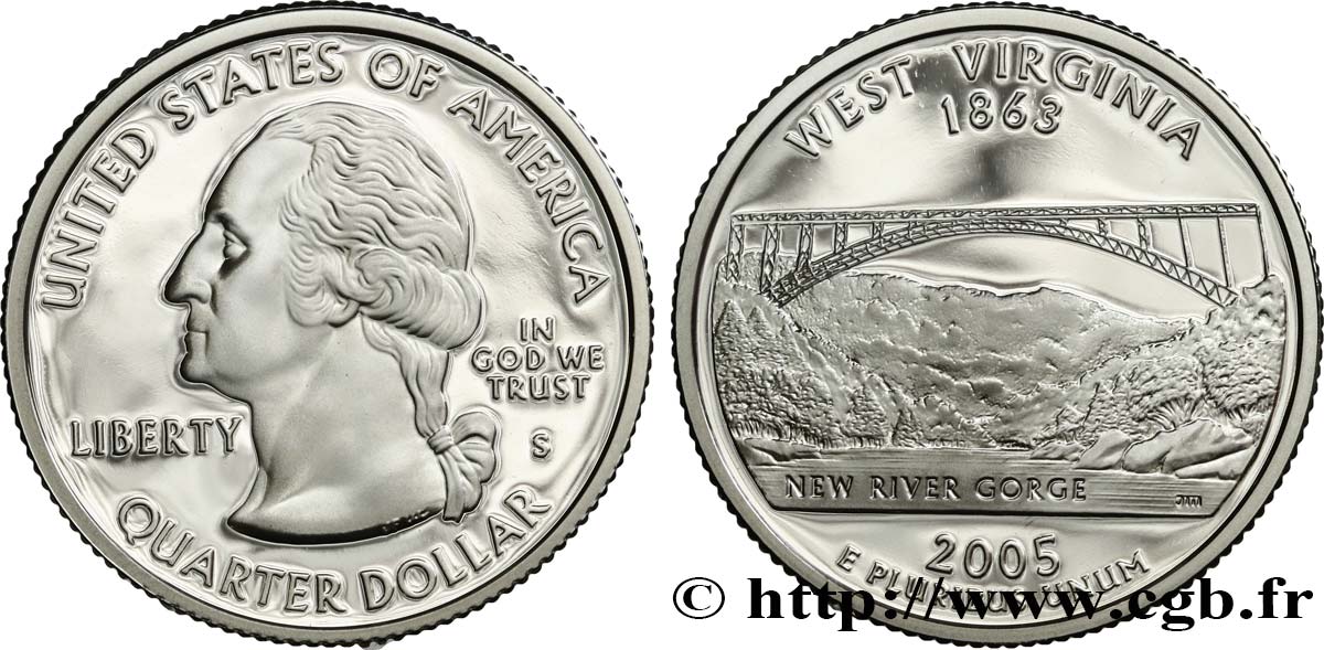 ÉTATS-UNIS D AMÉRIQUE 1/4 Dollar Virginie Occidentale - Silver Proof 2005 San Francisco SPL