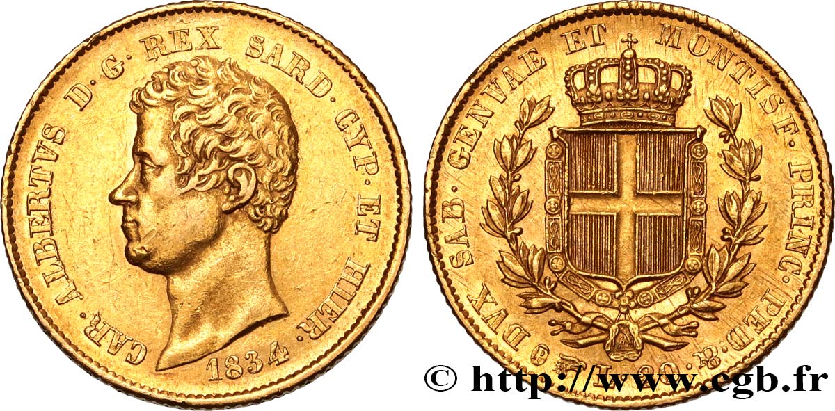 ITALY - KINGDOM OF SARDINIA 20 Lire Charles-Albert 1834 Turin AU/AU 