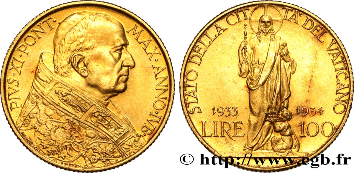 VATICAN AND PAPAL STATES 100 Lire Pie XI 1933-1934 Rome AU 