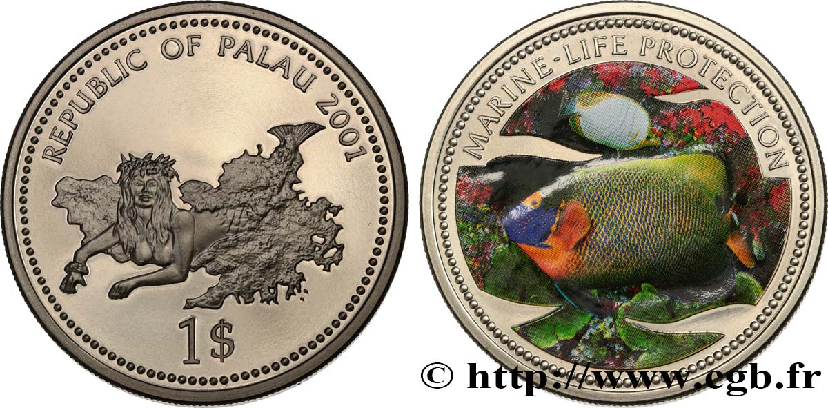 PALAU 1 Dollar Proof Protection de la vie marine 2001 MS