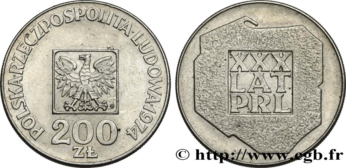 POLOGNE 200 Zlotych aigle 30e anniversaire de la fondation de la république populaire 1974 Varsovie SUP