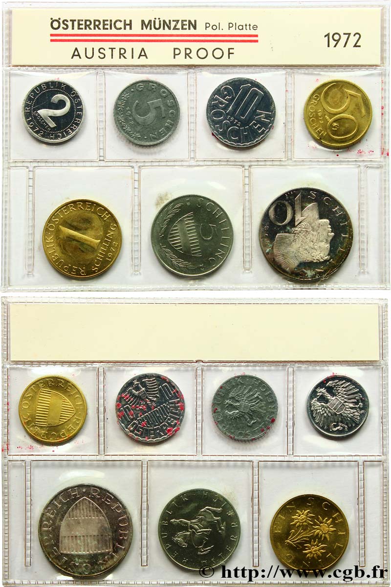 ÖSTERREICH Série Proof 7 Monnaies 1972 Vienne ST 