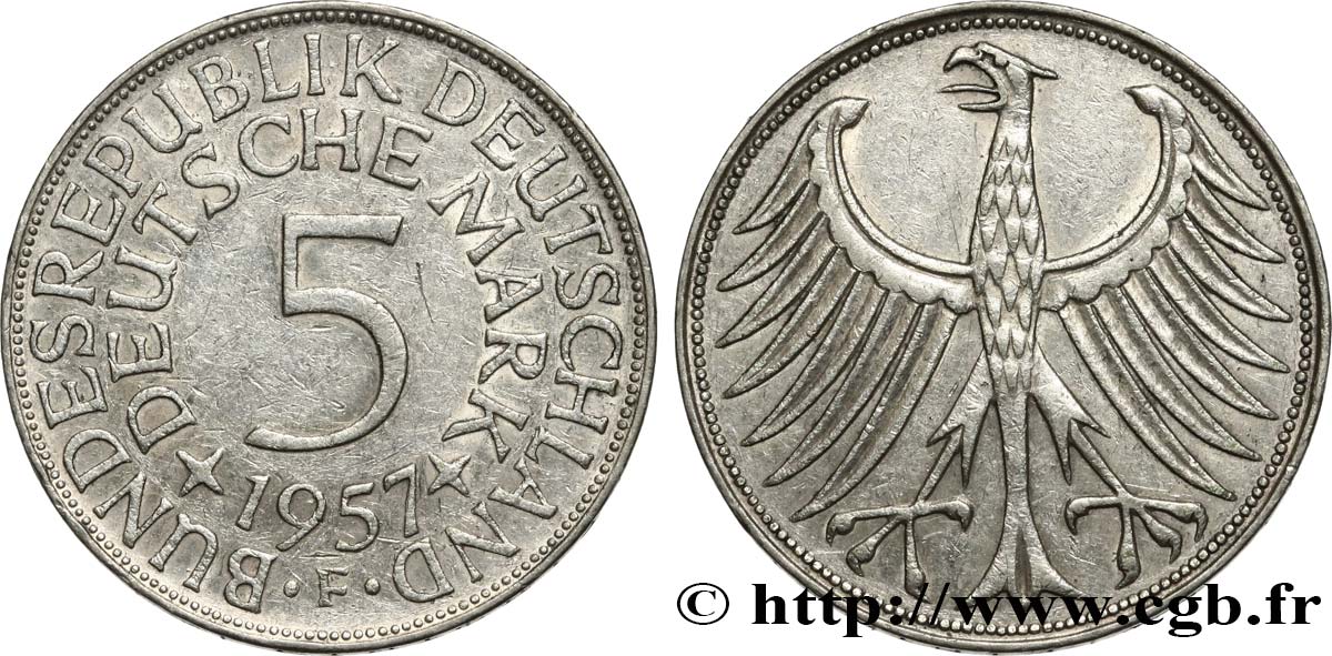 GERMANY 5 Mark aigle 1957 Stuttgart AU 