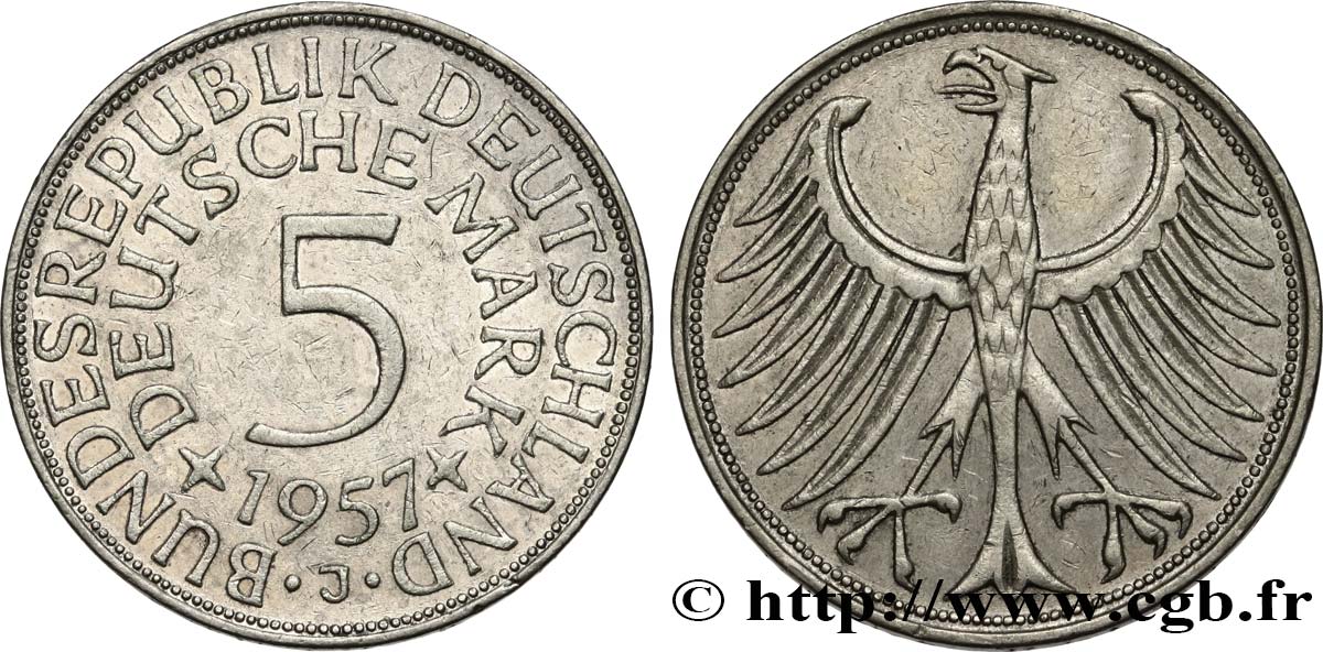 GERMANY 5 Mark aigle 1957 Hambourg AU 