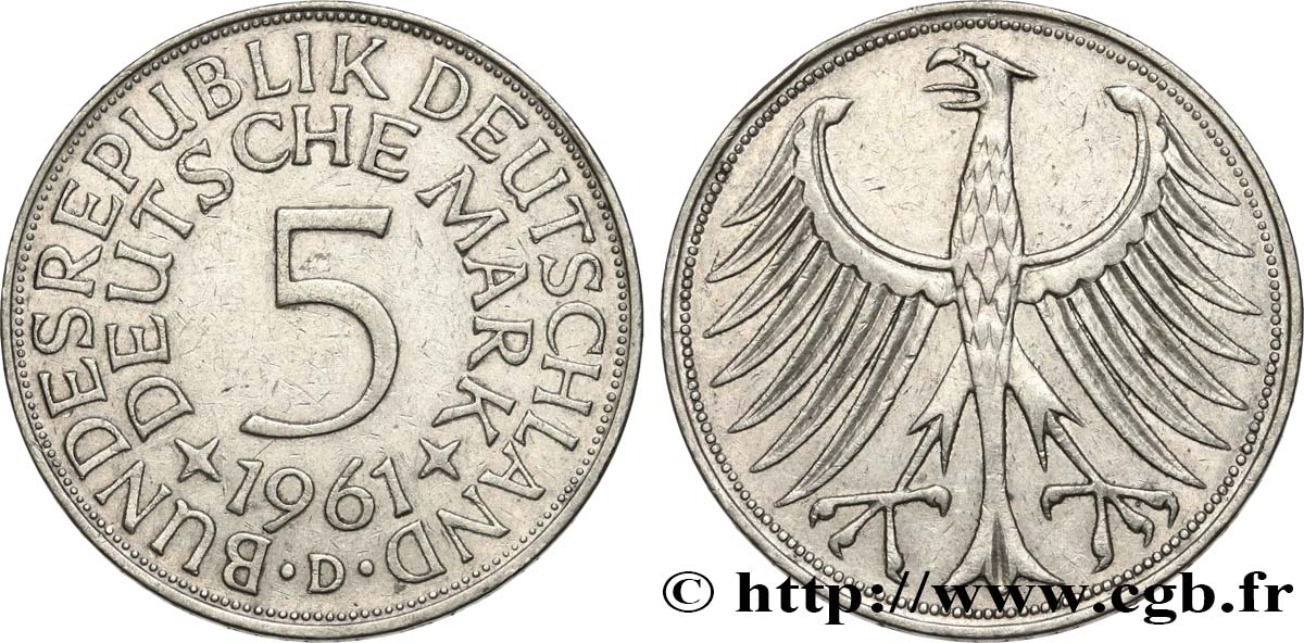 GERMANY 5 Mark aigle 1961 Munich XF 