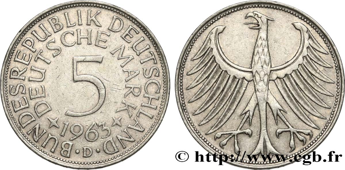 GERMANY 5 Mark aigle 1963 Munich XF 