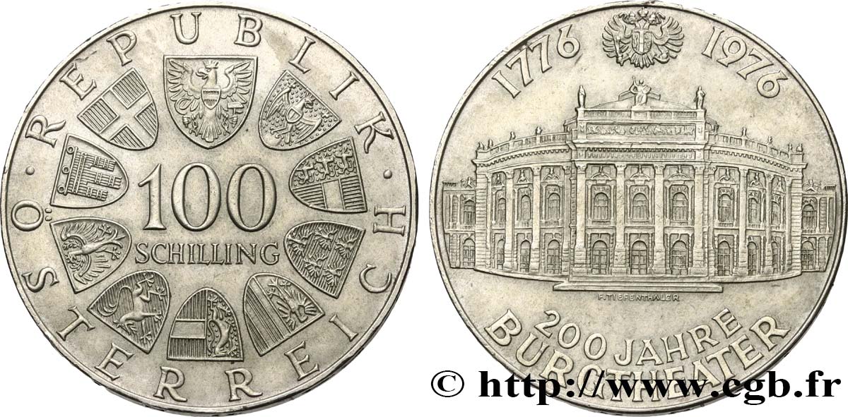 AUTRICHE 100 Schilling 200e anniversaire du Burgtheater de Vienne 1976 SUP