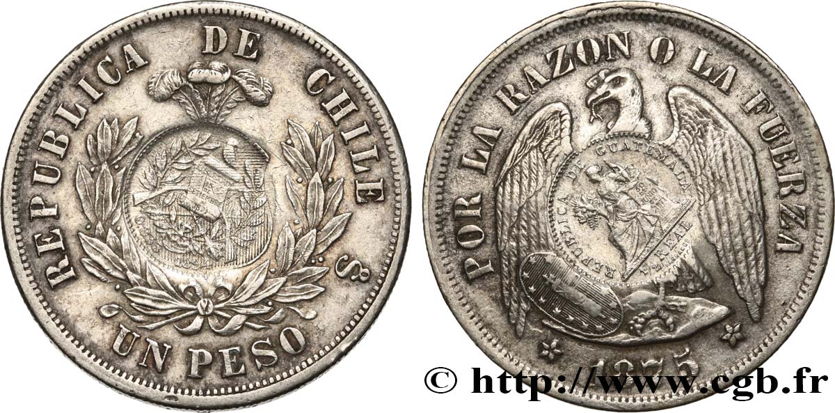 REPUBLIC OF GUATEMALA Peso, contremarqué sur une 1 Peso du Chili 1875 1894 Lima XF 