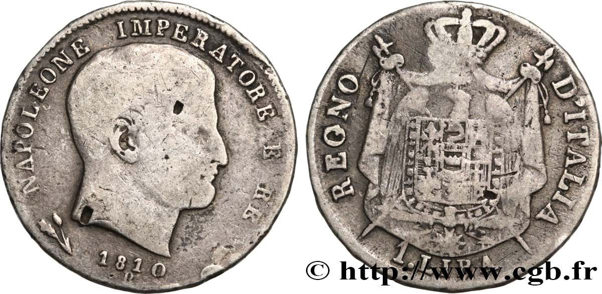 ITALY - KINGDOM OF ITALY - NAPOLEON I 1 lira Napoléon Empereur et Roi d’Italie 1810 Bologne F