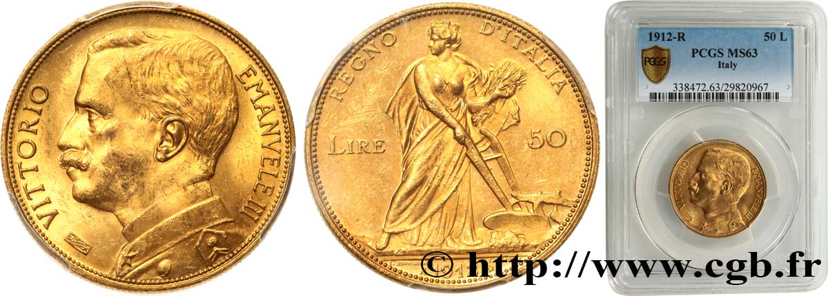 ITALY - KINGDOM OF ITALY - VICTOR-EMMANUEL III 50 Lire 1912 Rome MS63 PCGS