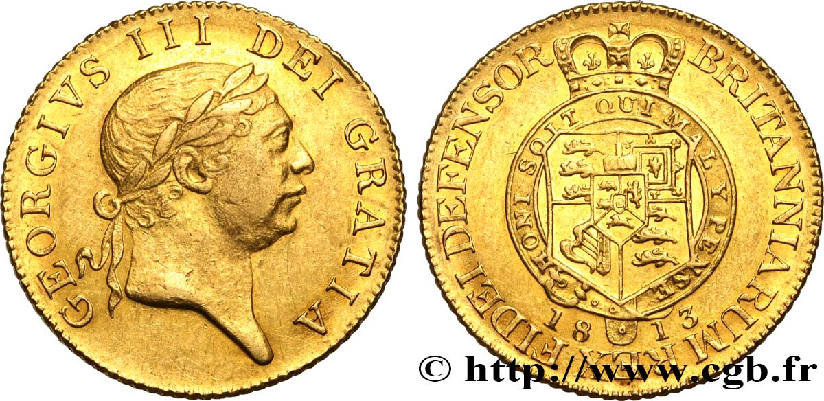 ANGLETERRE - GEORGES III Guinée, 6e buste ou “Military guinea” 1813 Londres SUP 