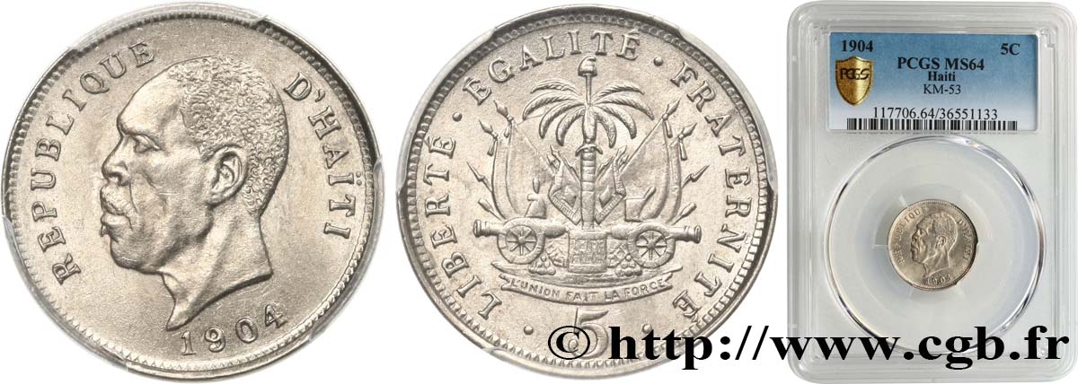 HAITI 5 Centimes Nord Alexis 1904 Waterbury fST64 PCGS